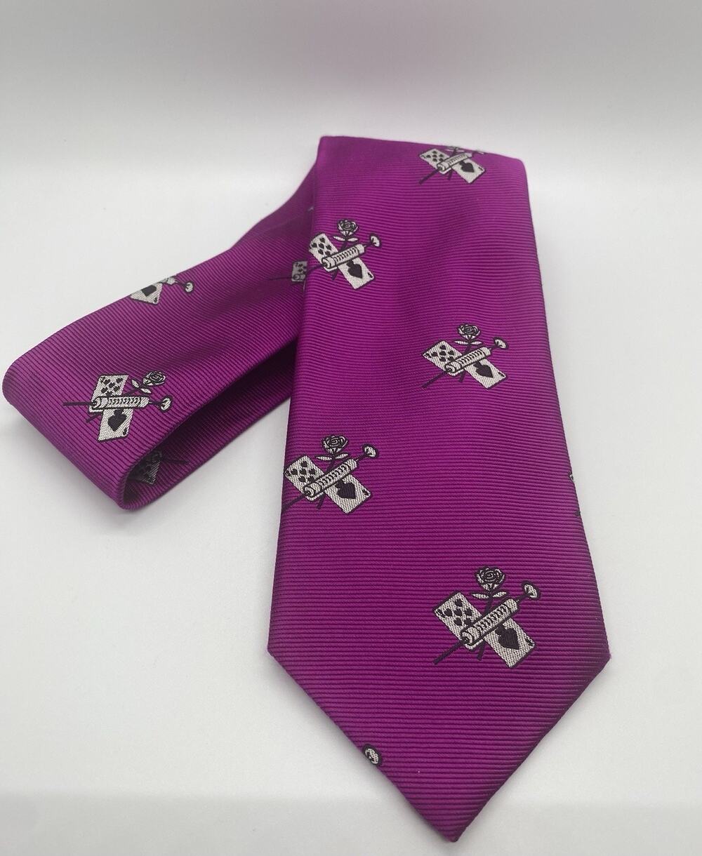 Stunning Duncan Quinn Silk Tie Purple Hot Pink Grey Black Syringe Cards Rose